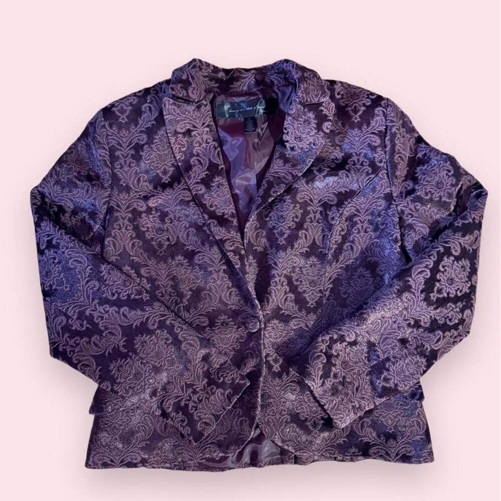 Y2K era Apostrophe Purple Damask Brocade/Woven Jacquard Blazer Jacket Size 14